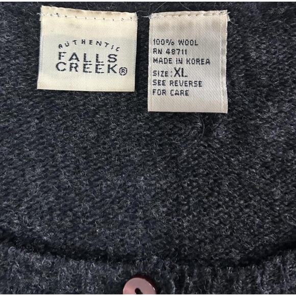 Vintage 100% Wool Woman’s Grey Button Up Cardigan Sweater Floral Embroidered XL - Picture 6 of 7